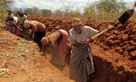 Farming work in African community build sand dam Excellent Development