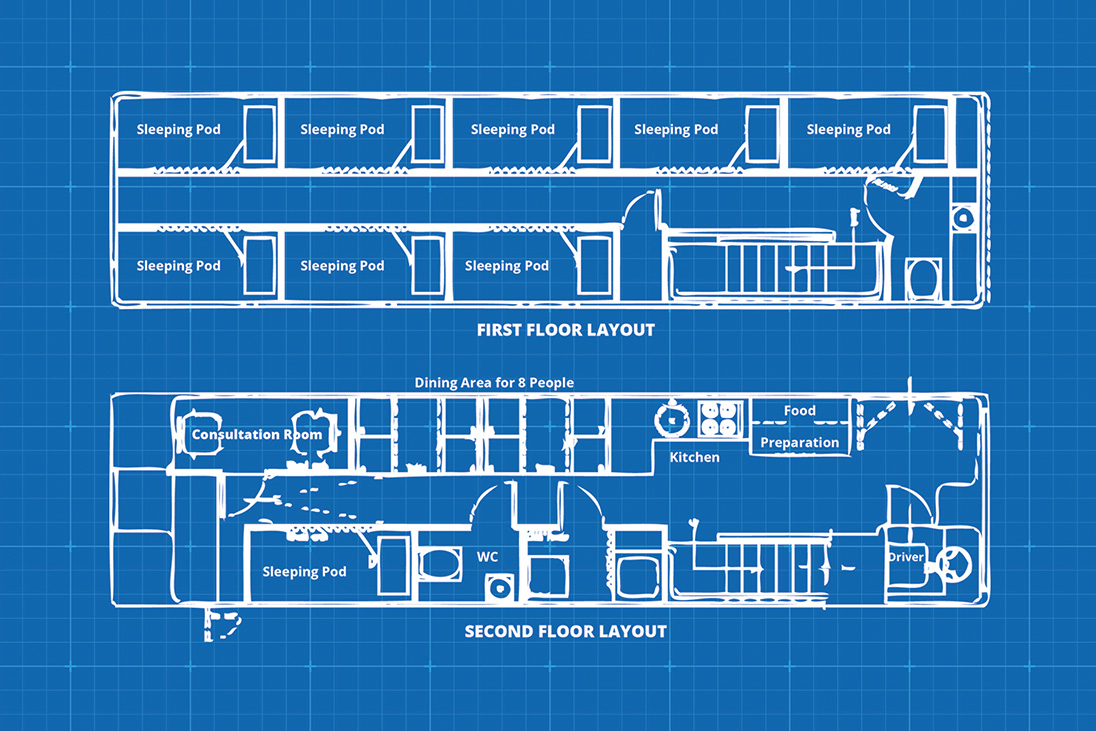 rotary shelter bus supporting homeless floor plan